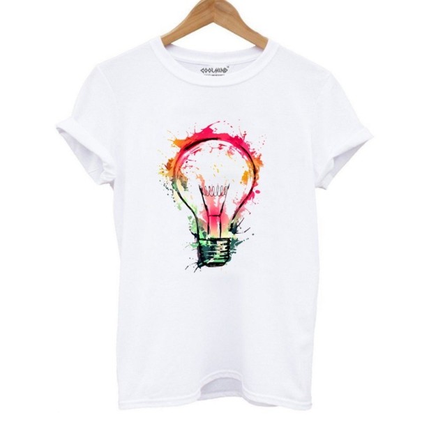 Damen-T-Shirt mit Glühbirnen-Print weiß L