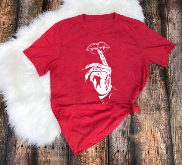 Damen-T-Shirt mit Handmotiv rot S