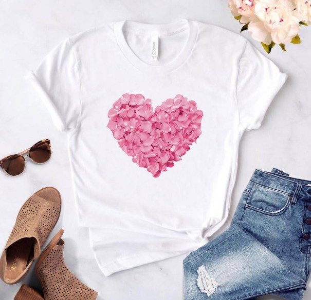 Damen-T-Shirt mit Herz-Print weiß XXS