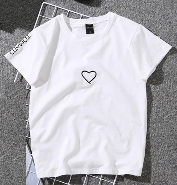 Damen-T-Shirt mit Herzdruck B389 weiß L