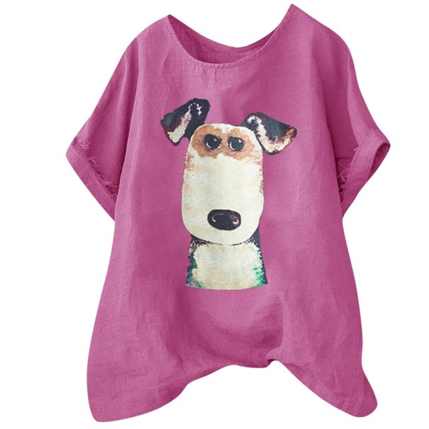 Damen-T-Shirt mit Hundeaufdruck dunkelrosa M