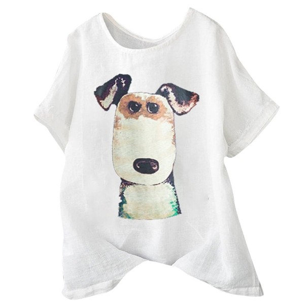 Damen-T-Shirt mit Hundeaufdruck weiß XXL