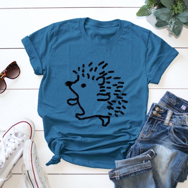 Damen-T-Shirt mit Igel-Print blau L