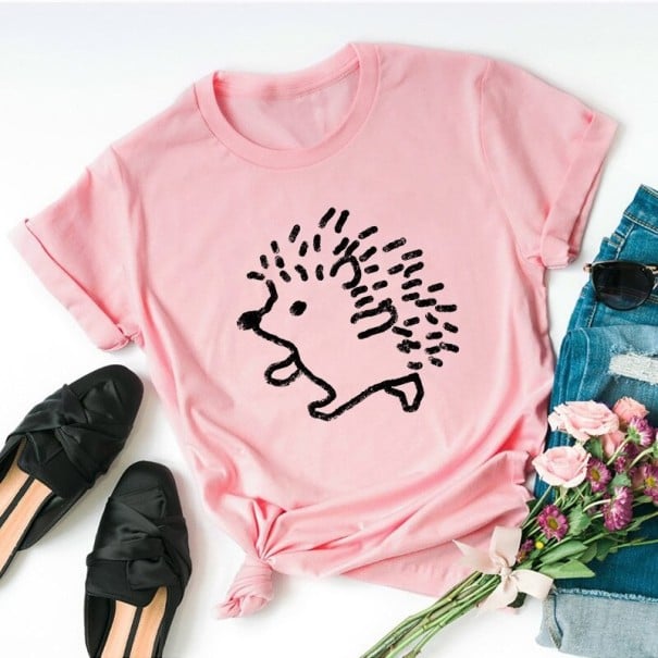 Damen-T-Shirt mit Igel-Print rosa XXL