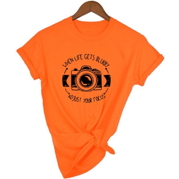 Damen-T-Shirt mit Kameramotiv orange XS