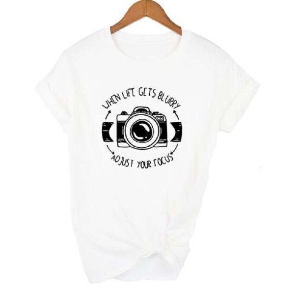 Damen-T-Shirt mit Kameramotiv weiß S