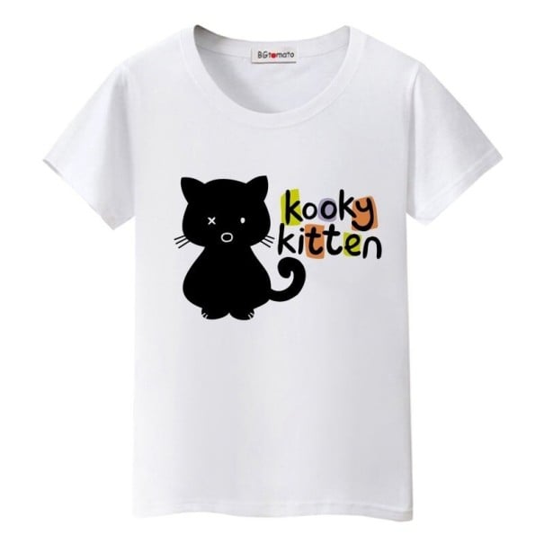Damen-T-Shirt mit Katzenaufdruck B386 weiß M 3