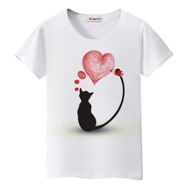 Damen-T-Shirt mit Katzenaufdruck B386 weiß XS 1