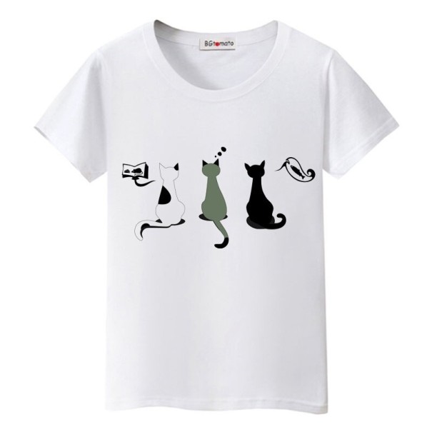 Damen-T-Shirt mit Katzenprint M 2