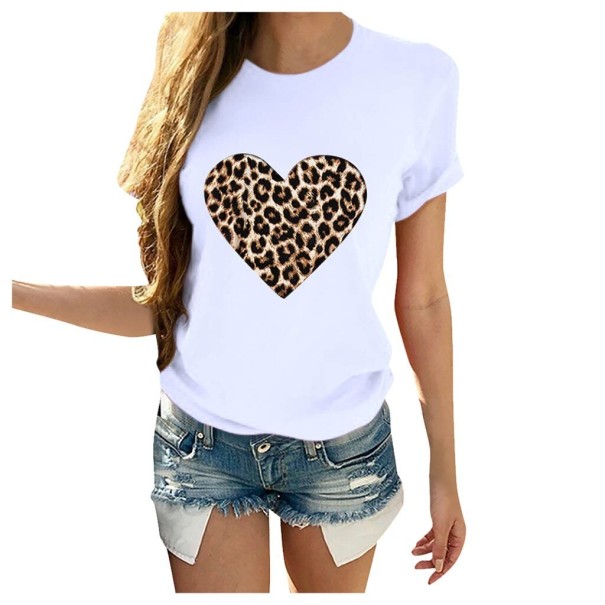 Damen-T-Shirt mit Leopardenherz weiß S