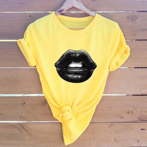 Damen-T-Shirt mit Lippen-Print gelb L