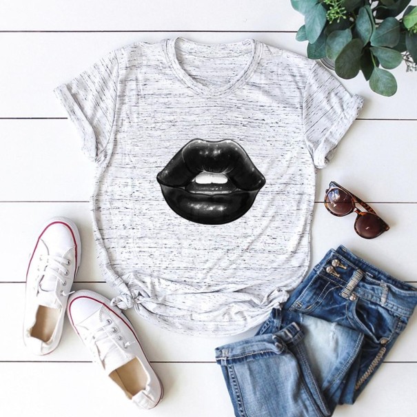 Damen-T-Shirt mit Lippen-Print hellgrau M