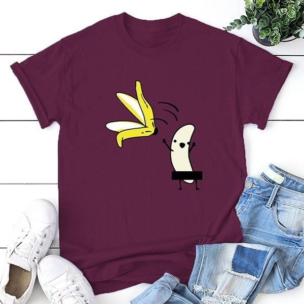 Damen-T-Shirt mit lustigem Bananen-Print lila L