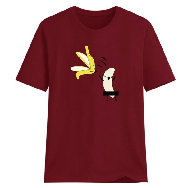 Damen-T-Shirt mit lustigem Bananen-Print weinrot S