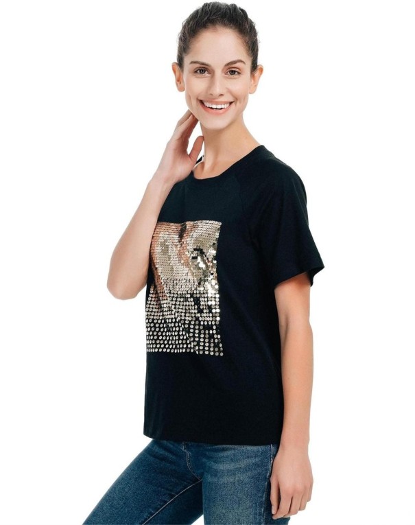 Damen-T-Shirt mit Pailletten A1232 schwarz XL