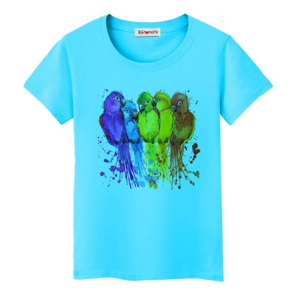 Damen-T-Shirt mit Papageien-Print blau L