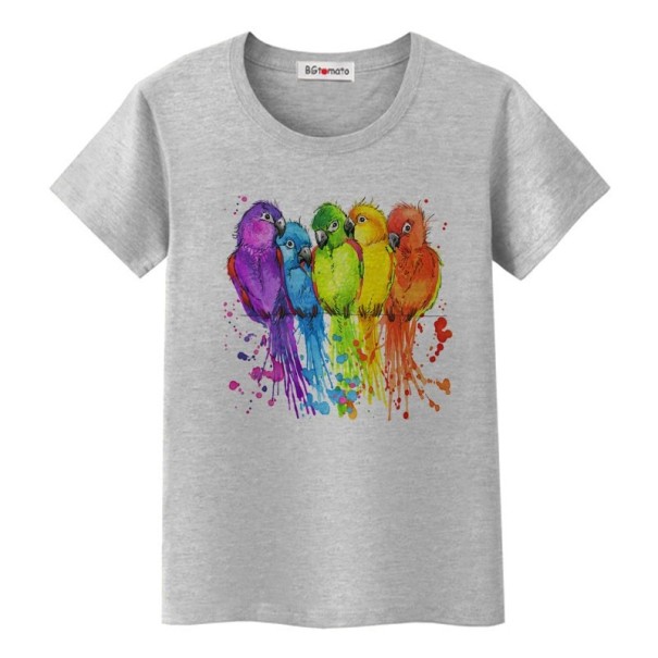 Damen-T-Shirt mit Papageien-Print grau XS