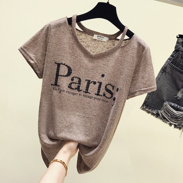 Damen-T-Shirt mit Paris-Aufdruck kaffee XL