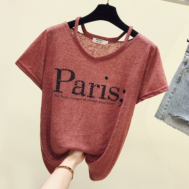 Damen-T-Shirt mit Paris-Aufdruck ziegelstein L