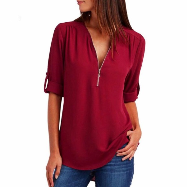Damen-T-Shirt mit Reißverschluss rot S
