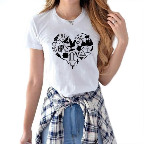 Damen-T-Shirt mit schwarz-weißem Herz L