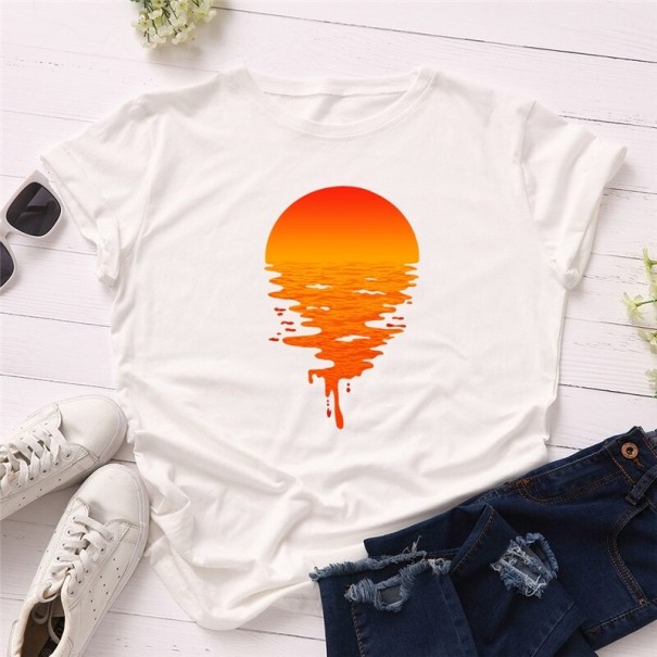 Damen-T-Shirt mit Sonnenuntergangsdruck S 8