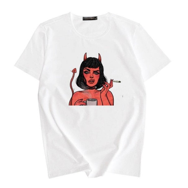 Damen-T-Shirt mit Teufelsaufdruck B353 weiß XS 1
