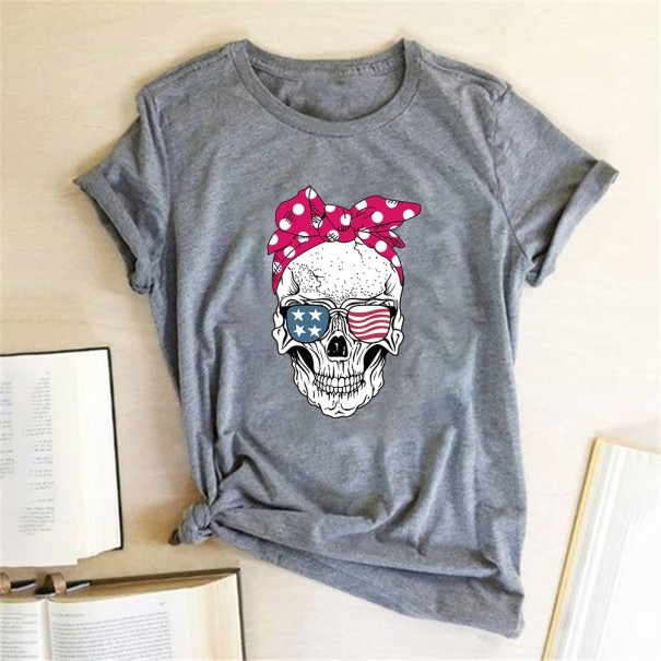 Damen-T-Shirt mit Totenkopf B74 grau XL