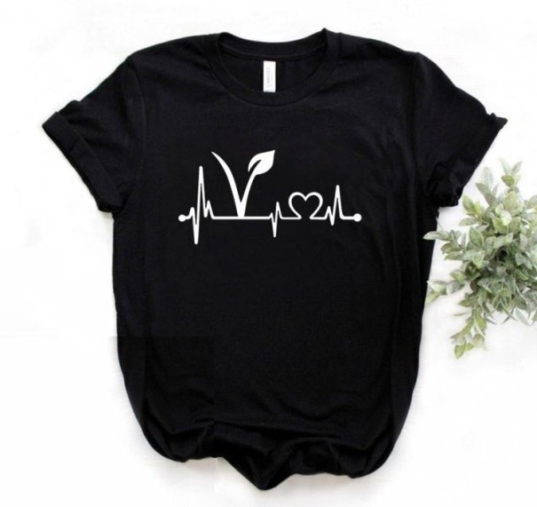 Damen-T-Shirt mit veganem Symbol schwarz XXL