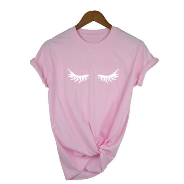 Damen-T-Shirt mit Wimpernaufdruck rosa L