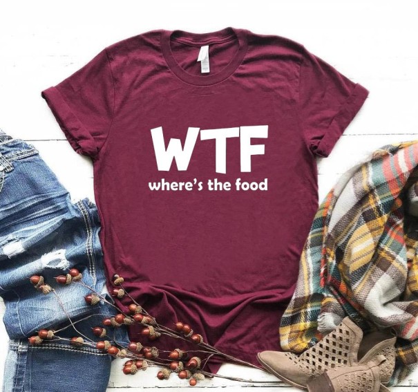 Damen-T-Shirt mit WTF-Aufdruck weinrot XXS