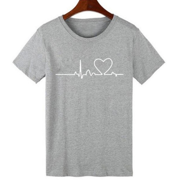 Damen-T-Shirt - Pulse &amp; Heart für Liebhaber J831 hellgrau S