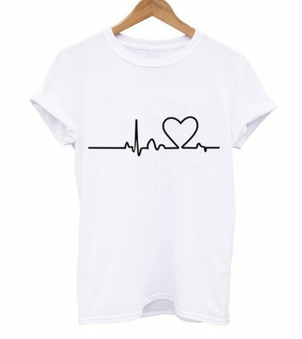 Damen-T-Shirt - Pulse &amp; Heart für Liebhaber J831 weiß M