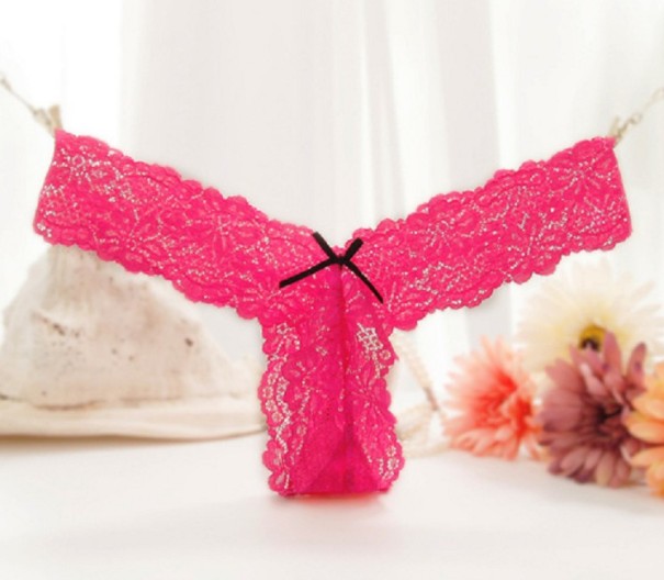 Damen-Tanga aus Spitze mit Schleife Alexia rosa XL