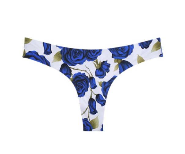Damen-Tanga mit Rosen-Print blau XS
