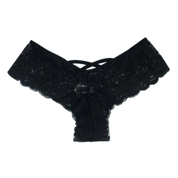 Damen-Tanga mit V-String und Spitze schwarz M