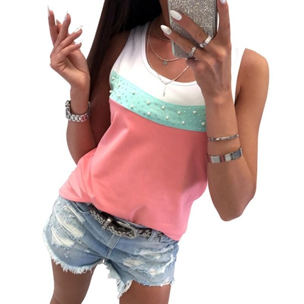 Damen-Tanktop mit Perlen rosa S