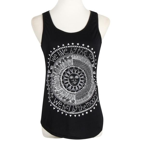 Damen-Tanktop mit Sonnenaufdruck schwarz S