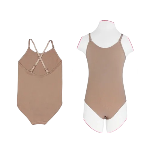 Damen Tanzanzug mit verstellbaren Trägern und gekreuztem Rücken, Ballett Untertrikot aus Polyester, beige, für Ballett und Auftritte 5