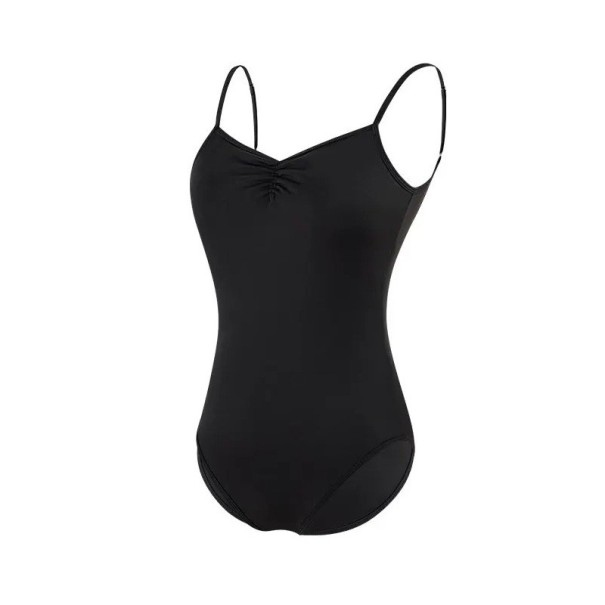 Damen Tanzbody mit dünnen Trägern und tiefem Rückenausschnitt aus Nylon und Elasthan für Ballett und Tanz schwarz XS