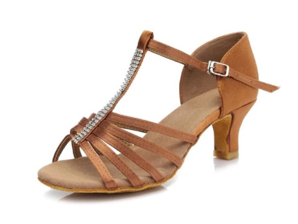 Damen-Tanzsandalen mit Strasssteinen braun 38 5 cm