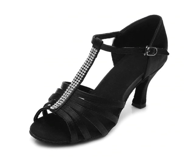 Damen-Tanzsandalen mit Strasssteinen schwarz 35 7 cm