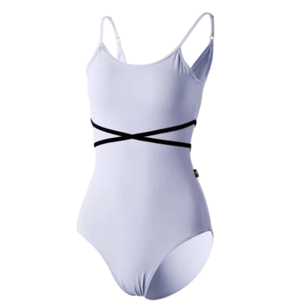 Damen Tanztrikot mit Spaghettiträgern und überkreuztem Gürtel in der Taille, Ballettrikot aus Nylon und Elasthan, für Ballett, Gymnastik und Yoga blau S