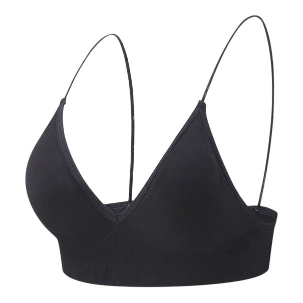 Damen-Triangle-Bralette mit tiefem V-Ausschnitt auf dünnen Trägern mit tiefem Rücken und breitem Saum schwarz S