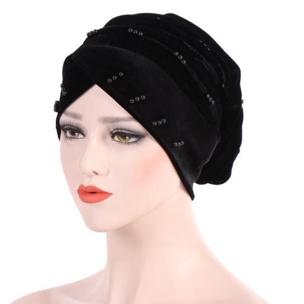 Damen-Turban mit Perlen schwarz