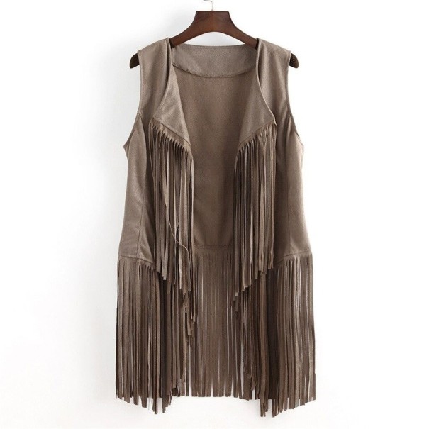 Damen-Weste mit Fransen P2572 grau L