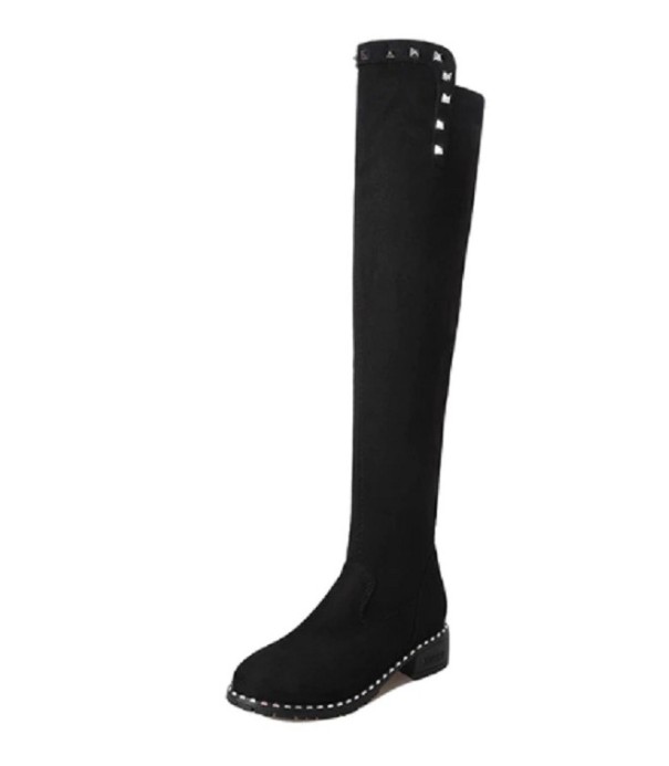 Damen-Wildlederstiefel mit Strasssteinen – Schwarz 36