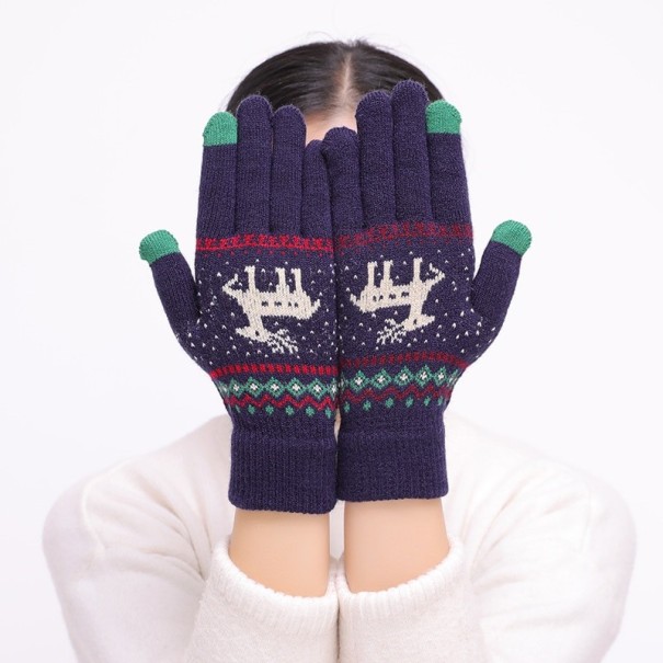 Damen-Winterhandschuhe mit Hirsch dunkelblau