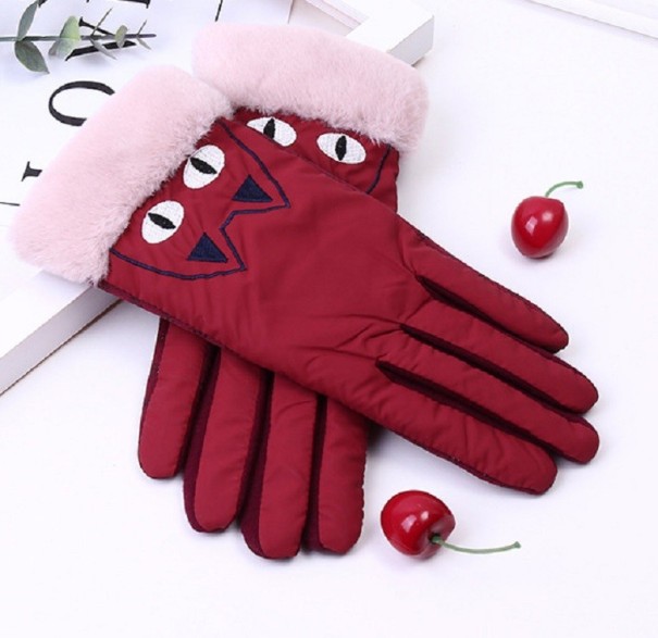 Damen-Winterhandschuhe mit Katze rot