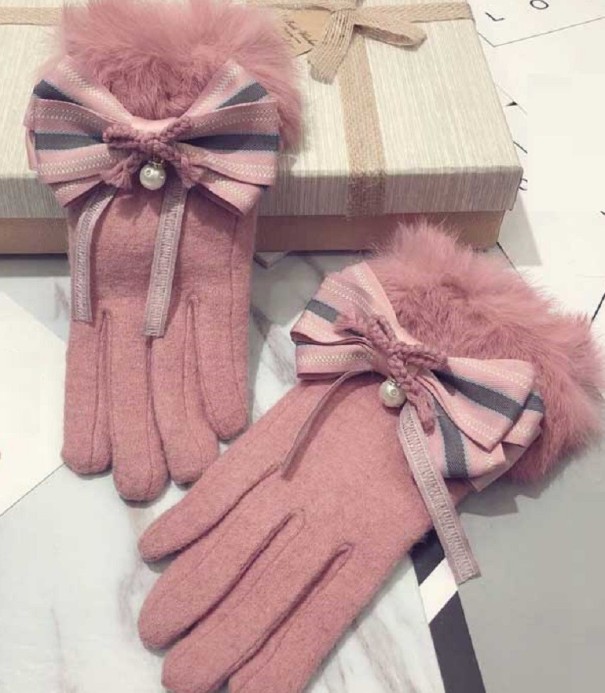 Damen-Winterhandschuhe mit Schleife rosa 2